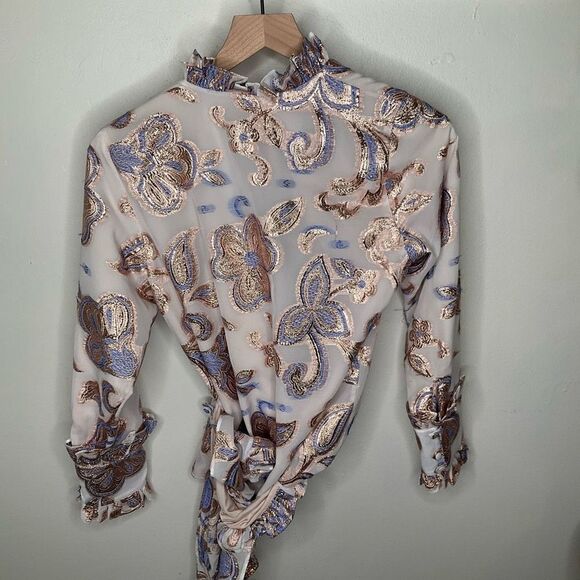 Alexis Marceau Metallic Floral Wrap Top - Picture 4 of 10